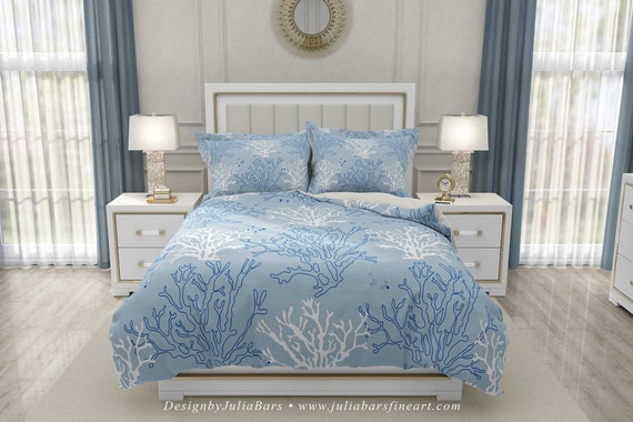 Light Blue Duvet Cover And Pillow Shams Blue White Bedding Etsy