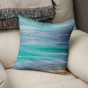 Blue Teal Pillow Cover, Coastal Art Pillow, Ocean Beach Cushion Cover, Seascape Throw Pillow Case, Nautical Accent Pillows for couch