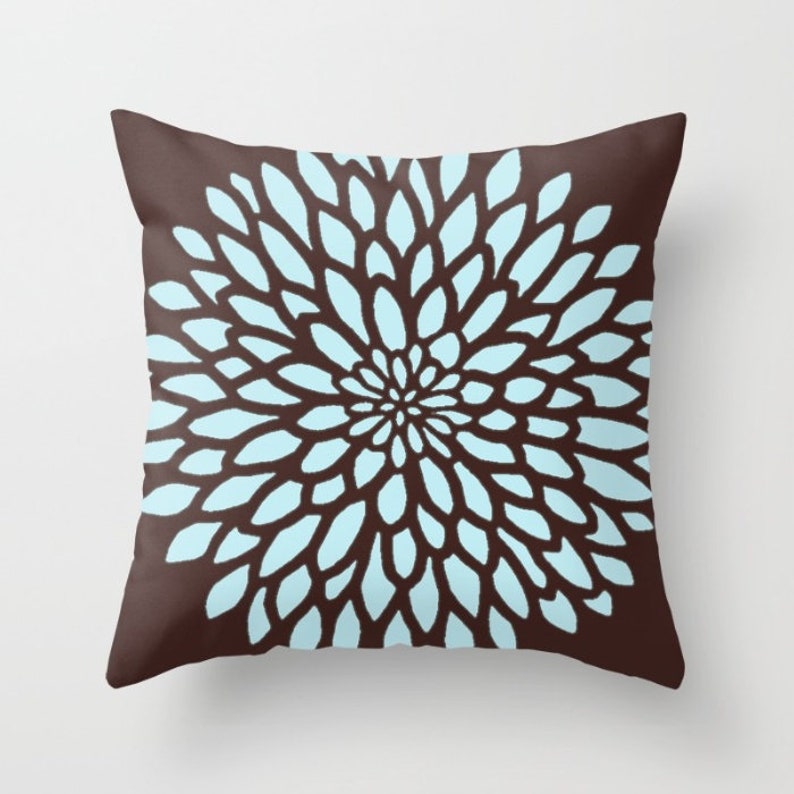 Blue Brown Pillow Covers Floral Geometric Pillow Case Mix Etsy