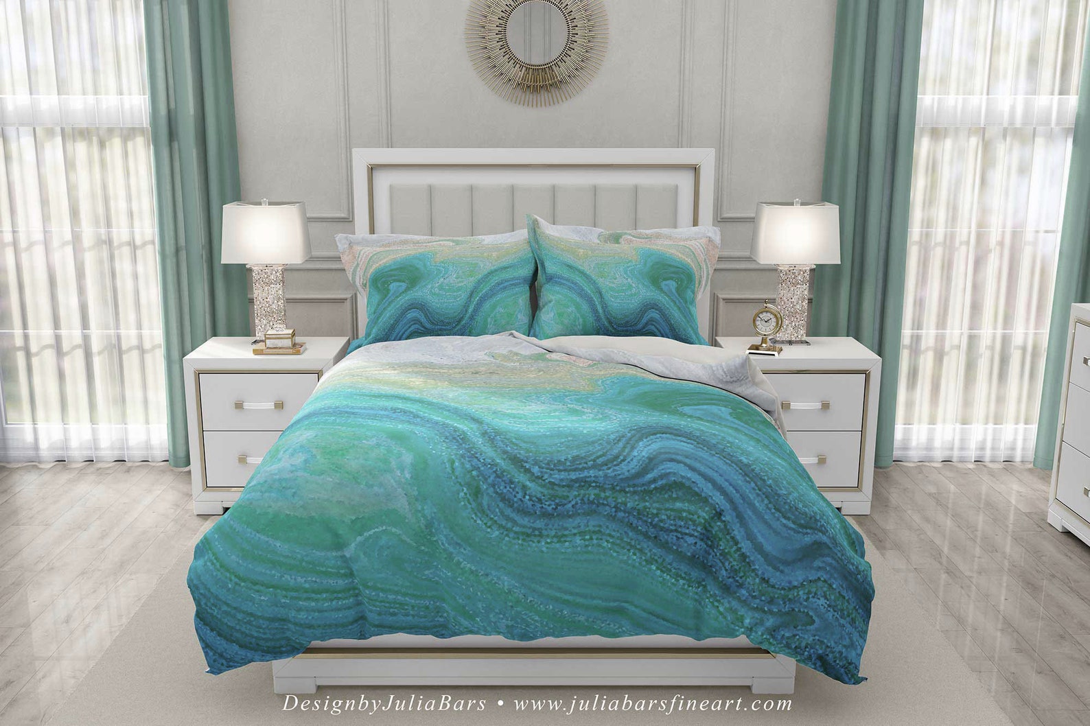 Coastal Duvet Cover Blue Seafoam Green Teal Bedding Set Etsy