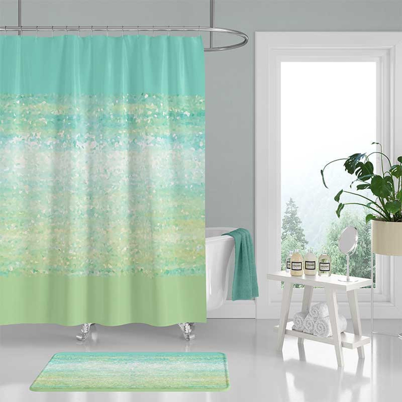 Aqua Blue Green Shower Curtain Ocean Wave Nautical Bath Etsy