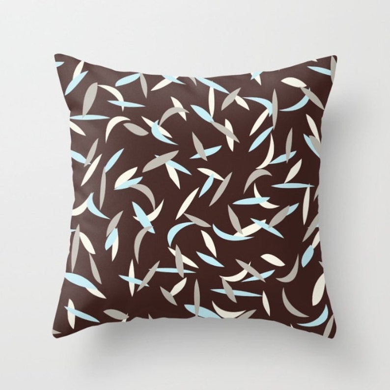 Blue Brown Gray Pillow Cover, Geometric Throw Pillow, Floral Cushion Covers, Unique Pillow Case, Mix Match Pillow for Couch image 2