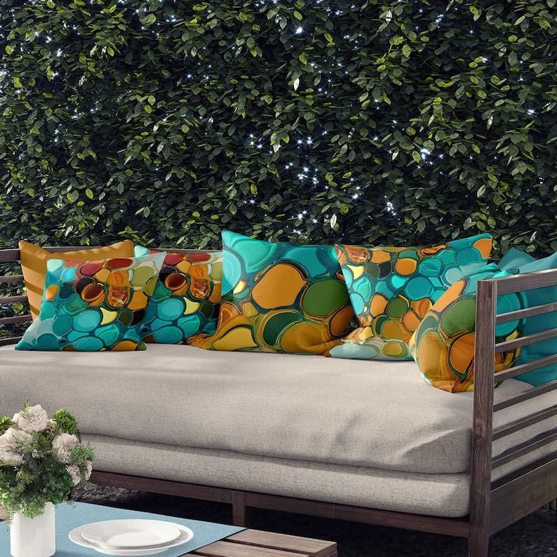 Blue Turquoise Teal Orange Colorful Porch Pillow Cases OUTDOOR Pillow Covers Summer House Decor Decorative Patio Cushion Covers