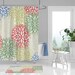 Dahlia Flower Burst Shower Curtain, Floral Bath Mat, Green Blue Red Yellow Beige Fabric Bath Curtain, Modern Unique Bathroom Decor, Bath Rug 