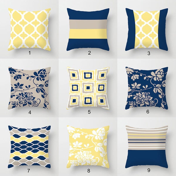 Blue and Yellow Couch Pillows Etsy