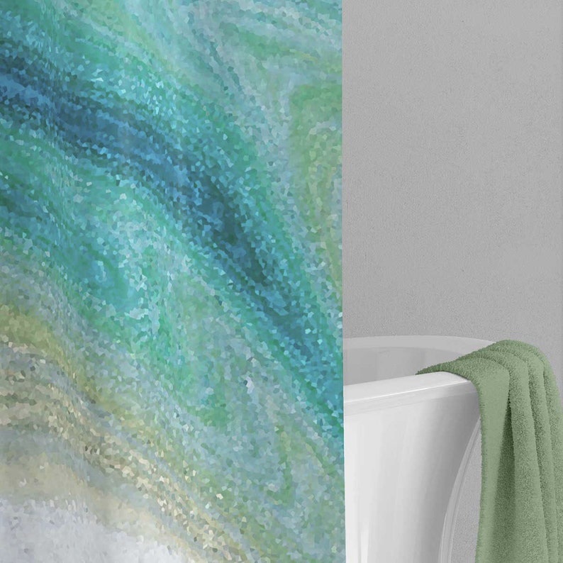 Abstract Coastal Art Shower Curtain Green Blue Beige Artistic Etsy
