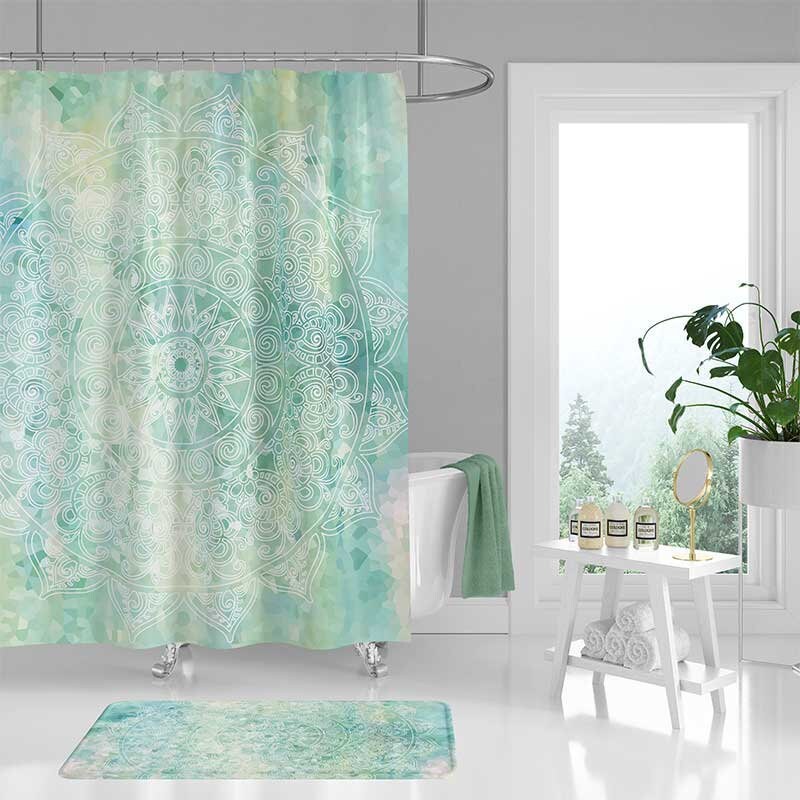 Mandala Art Shower Curtain Aqua Blue, What Color Shower Curtain With Blue Walls
