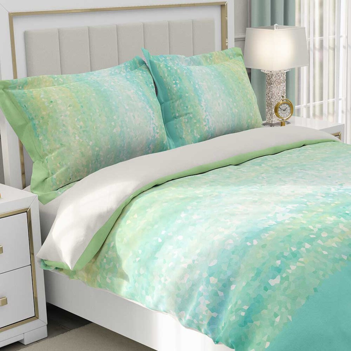 Mint Green Duvet Cover Seafoam Aqua Blue Abstract Art Coastal Etsy
