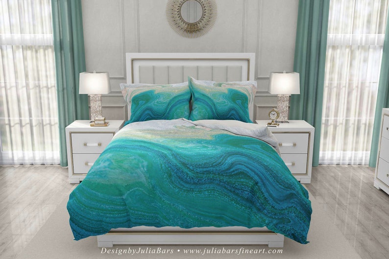 Coastal Duvet Cover Blue Seafoam Green Teal Bedding Set | Etsy