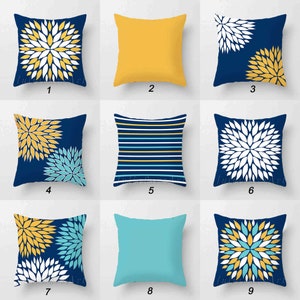 Navy and yellow pillow covers best sale
