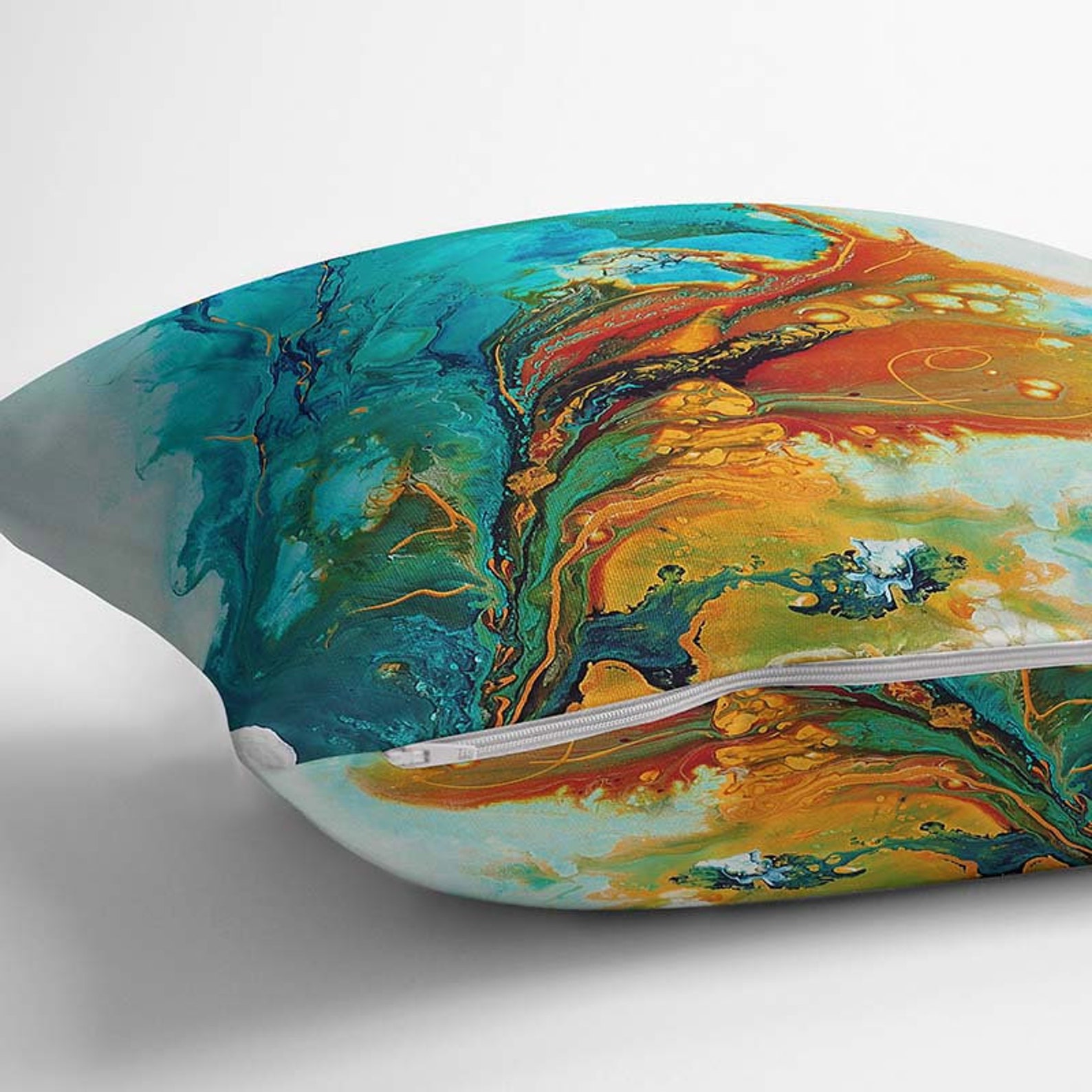 Blue Orange Pillow Cover Green Turquoise Teal Throw Pillow Etsy