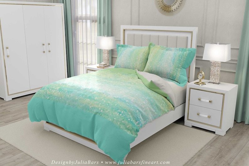 Mint Green Duvet Cover Seafoam Green Aqua Blue Abstract Etsy