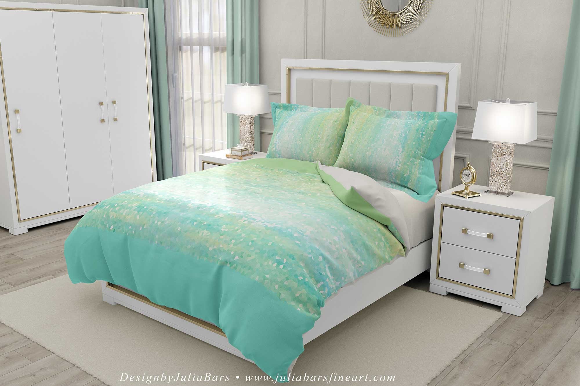 Mint Green Duvet Cover Seafoam Green Aqua Blue Abstract Etsy