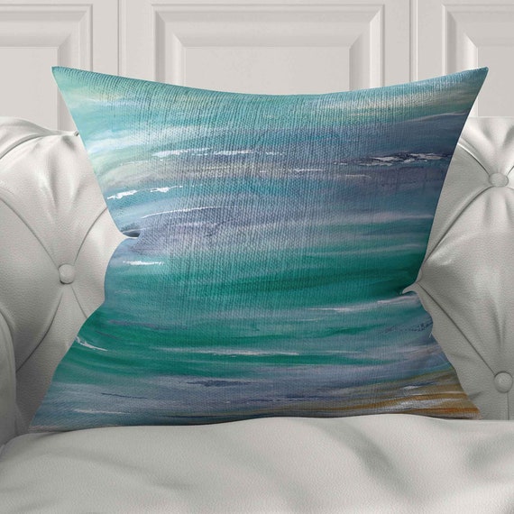 Coastal Pillow Cover Ocean Beach Throw Pillow Blue Teal Gray Seascape Art Cushion Cover Nautical Sea Accent Pillows for Beachy Home Etsy UK