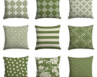 Olive Green Throw Pillow Cover, Geometric, Striped, Polka Dot Pillowcase, Mix Match Cushion Covers