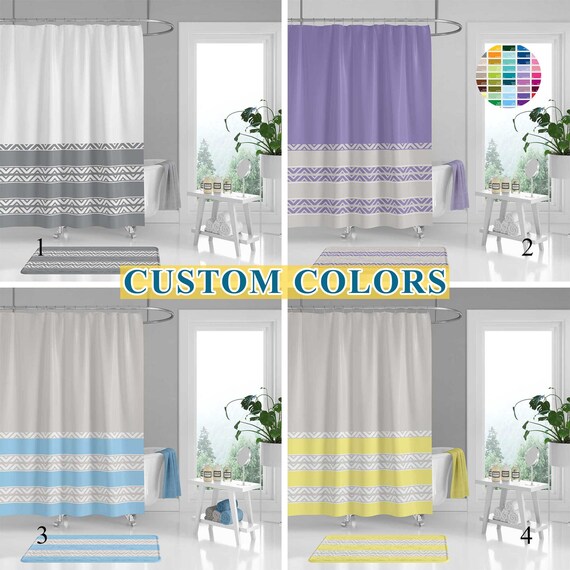 Customized Shower Curtain Bath Mat Striped Chevron Etsy