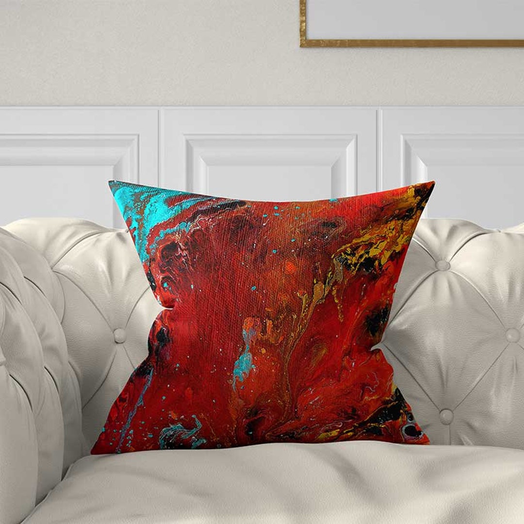 Red and Teal Pillow Cover Abstract Art Throw Pillow Cover Etsy