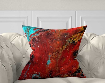 Red Teal Abstract Pillow Cover, Artistic Throw Pillowcase, Accent Cushion Covers