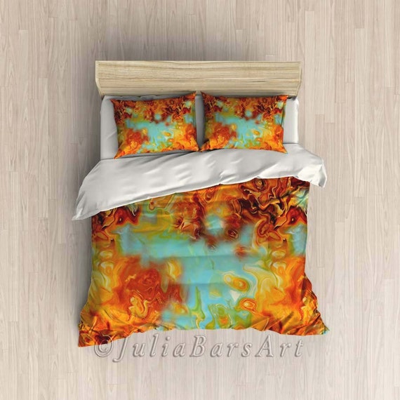 Comforter Or Duvet Cover Set Yellow Orange Aqua Bedding