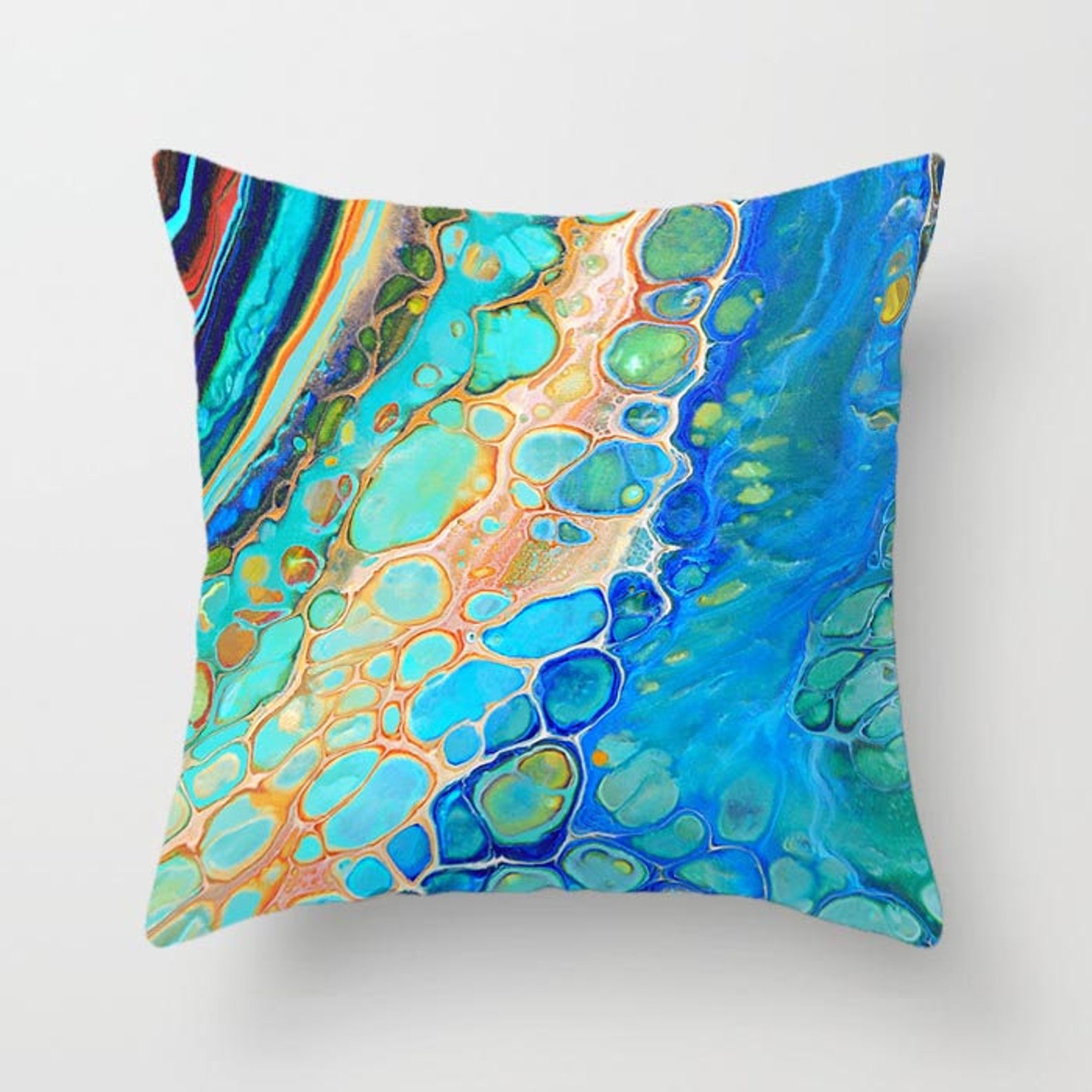Coastal Pillow Cover Blue Sea Foam Green Teal Orange Throw Etsy