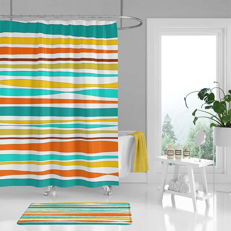 Shower Curtain Bath Mat Striped Shower Curtain Yellow Etsy