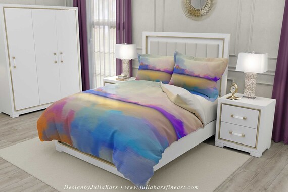 Abstract Duvet Cover Landscape Blue Purple Yellow Artistic Bedding Set Designer Bedding Comforter Cover Queen King Twin Pillow Shams