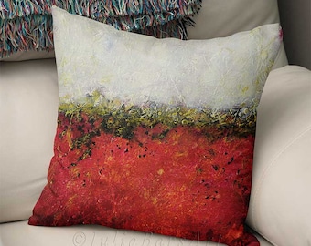 Abstract Pillow Cover, Red, Yellow Art Pillow, Unique Pillow Cover, Painting Pillow, Artistic Cushion Cover, Accent Pillow for Couch