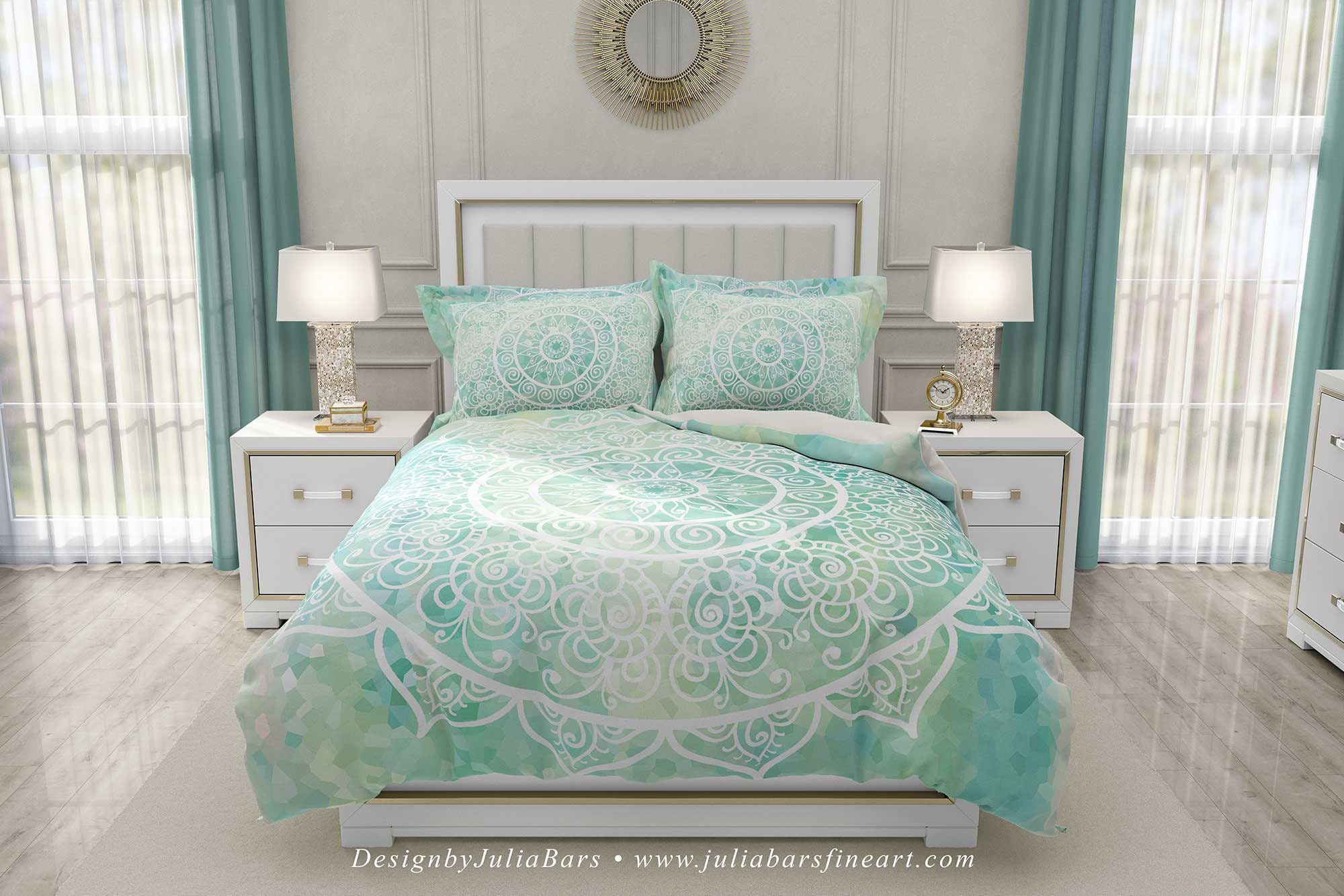 Duvet Cover Mandala Duvet Cover Queen Mint Green Aqua Blue Etsy