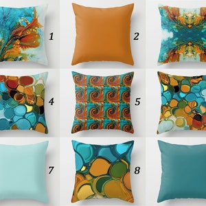 Teal Orange Throw Pillow Cover, Abstract Pillow, Colorful Art Pillow Case, Blue Green Boho Pillows for Couch, Unique Designer Cushion Covers