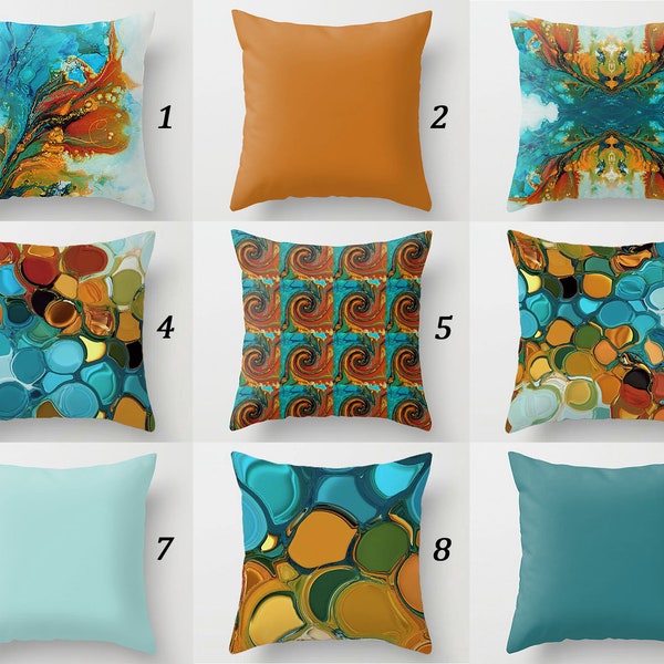 Teal Orange Pillow Cover, Abstract Pillow, Colorful Art Pillow Case, Blue, Green Boho Pillow for Couch, Unique Throw Pillow, Cushion Covers