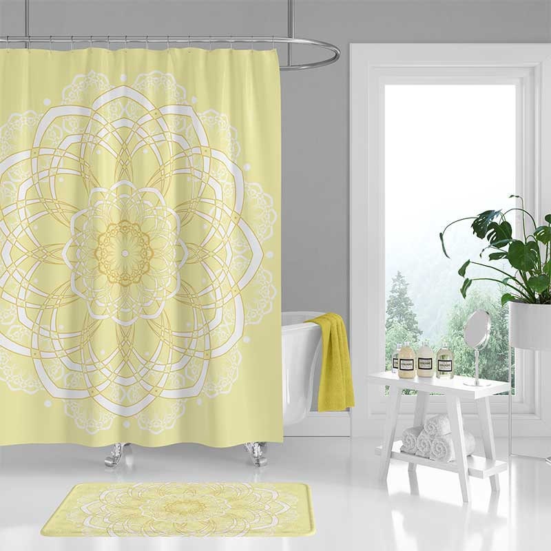 Yellow Shower Curtain White Mandala Curtains Bath Yellow Shower Curtain White Mandala, Yellow And White Shower Curtains