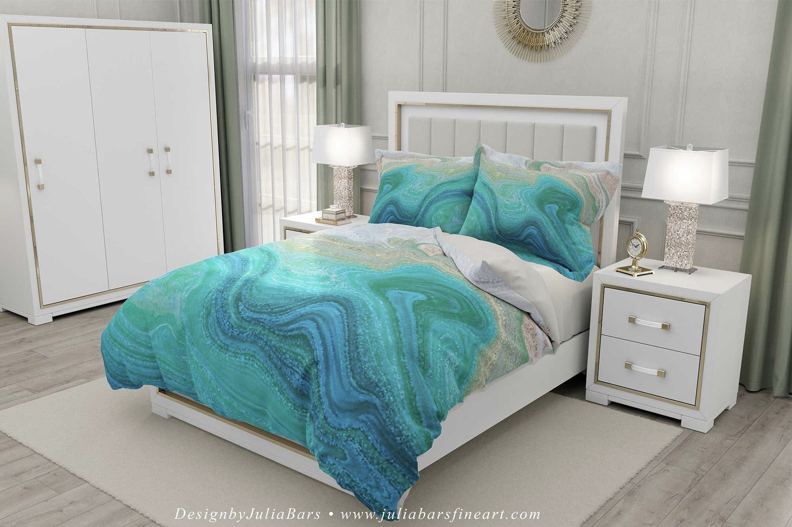 Coastal Duvet Cover Blue Seafoam Green Teal Bedding Set Etsy