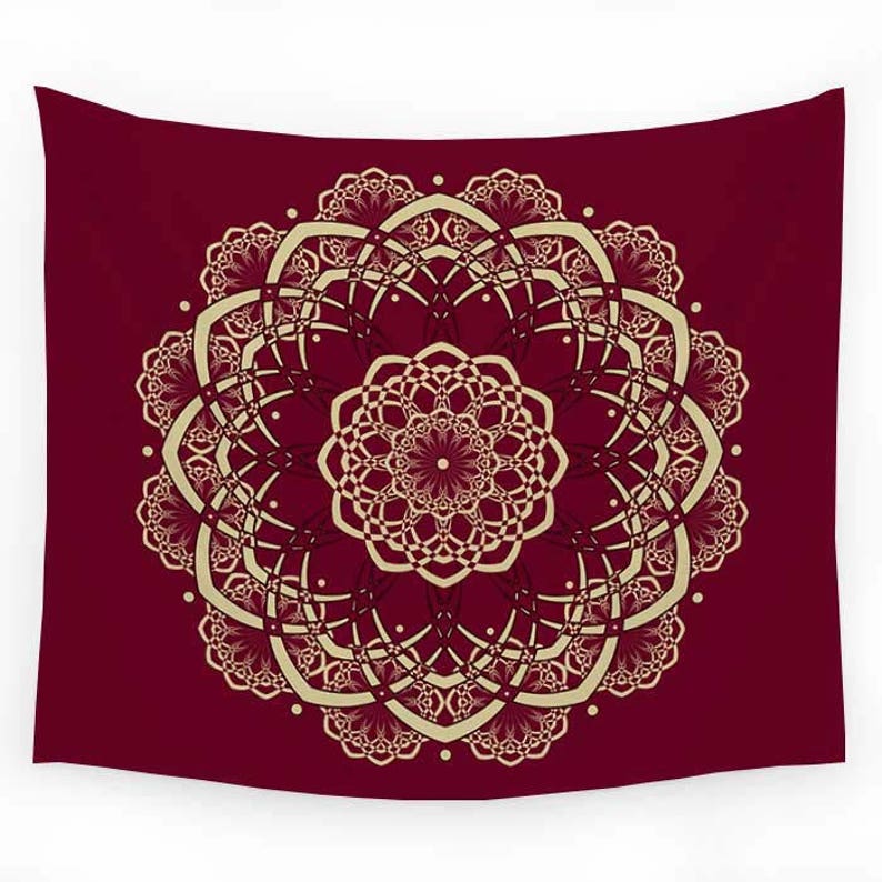 Burdy Tapestry Mandala Wall Hanging Dark Red Boho Bohemian Dorm Decor Sofa Throw Bedspread