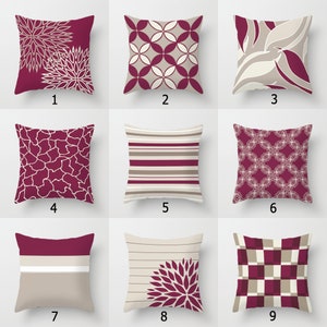 Wine Red Pillow Cover, Purple, Gray Pillow Case, Striped, Floral, Geometric Cushion Cover, Unique Accent Pillows for Couch