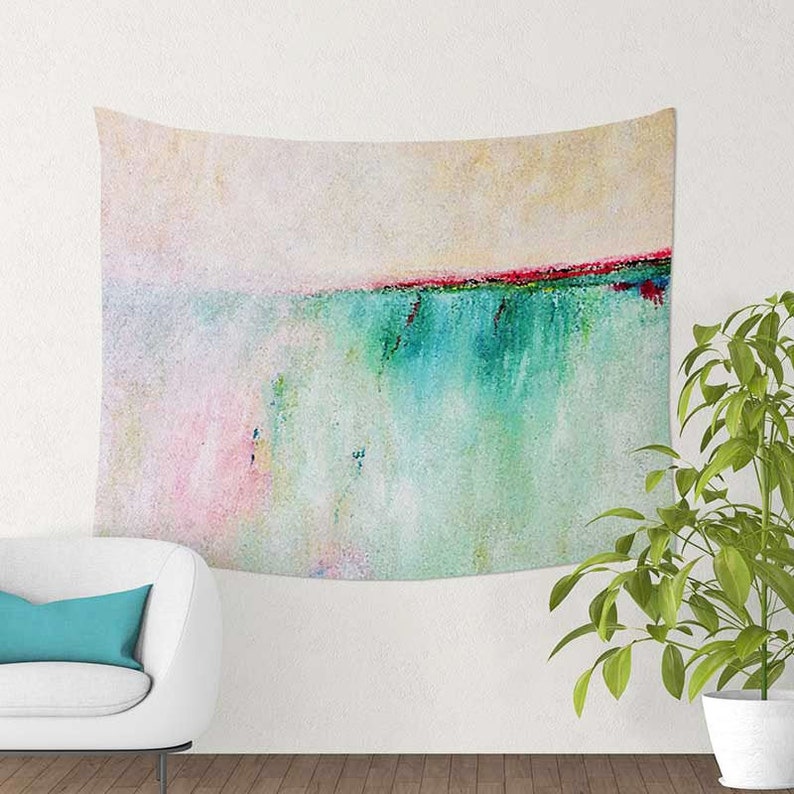 Pink Teal Yellow Wall Tapestry Abstract Wall Hanging Beach Etsy UK
