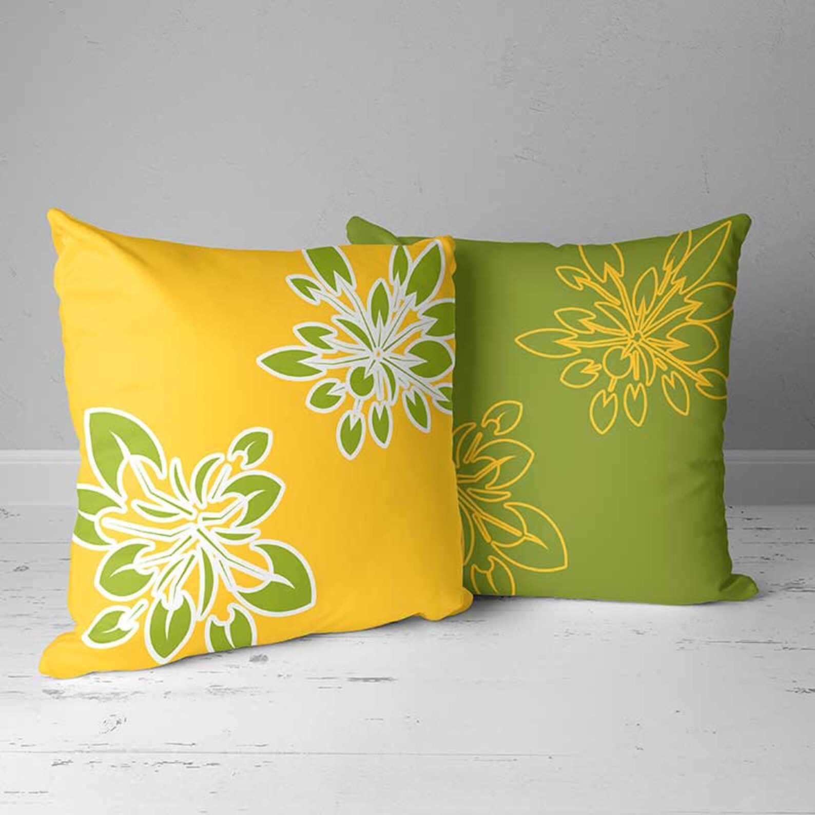 Yellow Green Pillow Covers Floral Throw Pillows Lumbar | Etsy