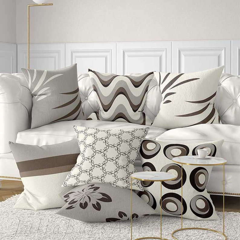 Gray Brown Throw Pillow Covers Beige Farmhouse Pillow Case Etsy