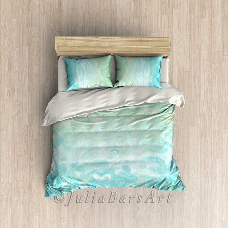 Aqua Blue Duvet Cover Or Comforter Set Mint Green Bedding Image 0