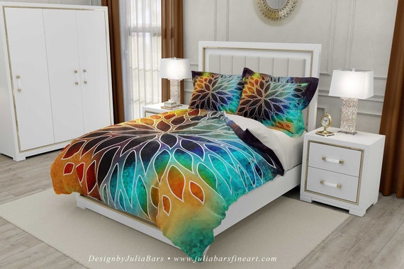 Abstract Duvet Cover Colorful Bedding Set Pillow Shams Etsy