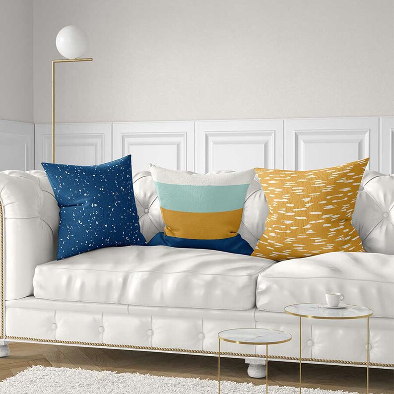 Throw Pillow Covers Teal Blue Yellow Striped Pillow Case Etsy