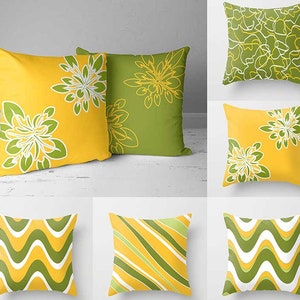 Yellow Green Pillow Covers, Floral Throw Pillows, Striped, Geometric Cushion Covers, Bright Pillow Case, Unique Pillows, All sizes