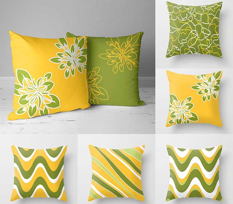 Green and yellow throw clearance pillows