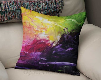 Abstract Art Pillow Cover, Yellow, Green, Purple Throw Pillow Case, Lumbar Pillow, Living Room Pillow for Couch, Decorative Cushion Covers