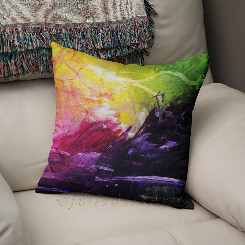 Purple Pillow Cover Yellow Green Throw Pillows Abstract Etsy