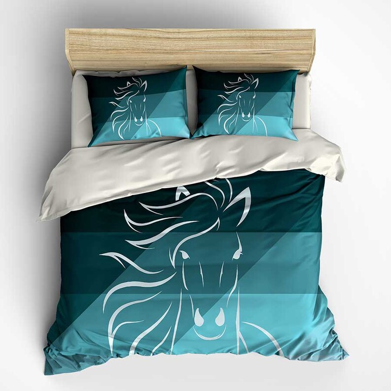 Horse Duvet Cover Comforter Black Turquoise Teal Bedding Image 0