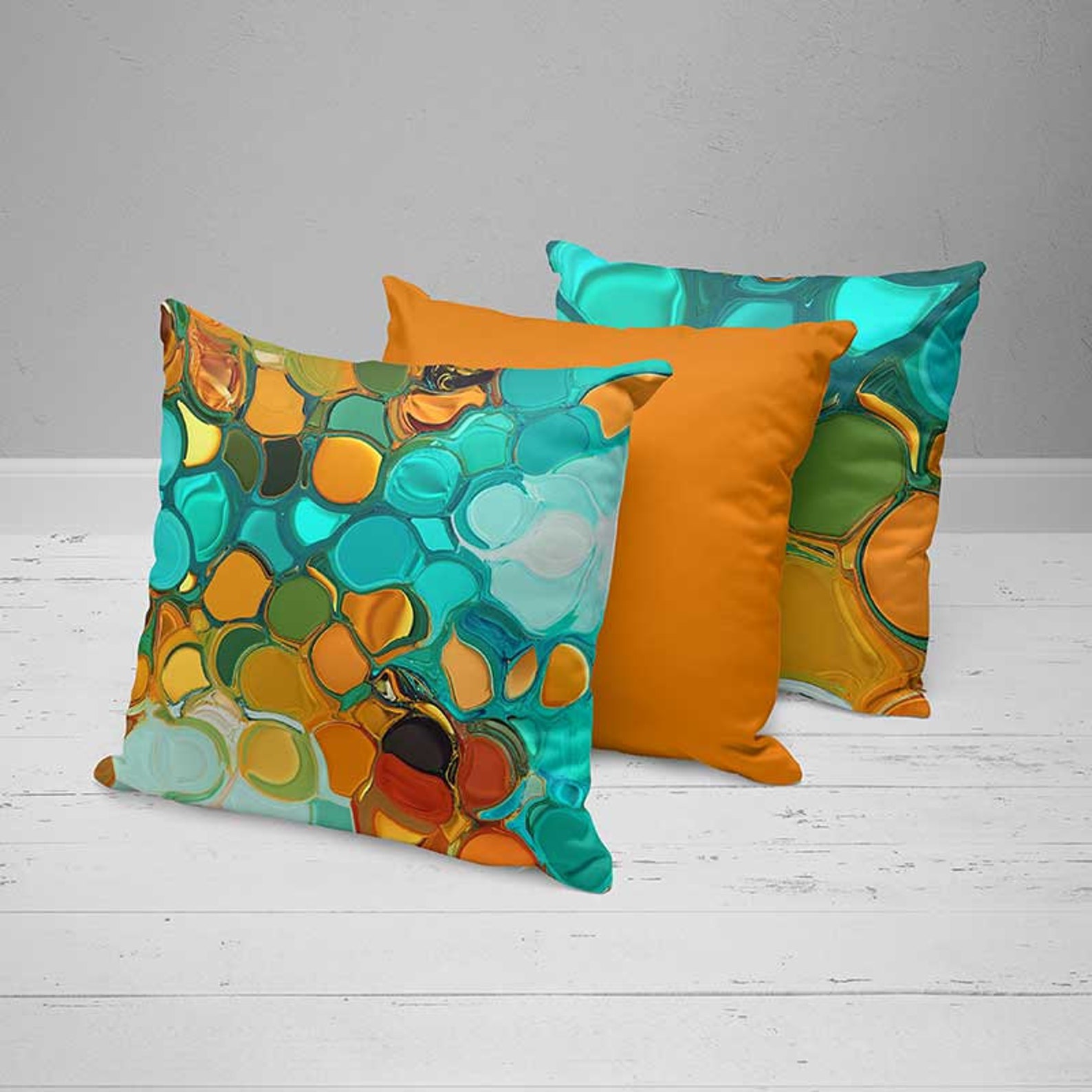 OUTDOOR Abstract Pillow Covers Blue Turquoise Teal Orange Etsy