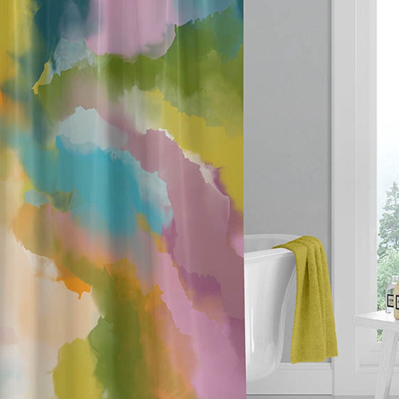 Teal Purple Shower Curtain Bath Mat Yellow Orange Green Etsy