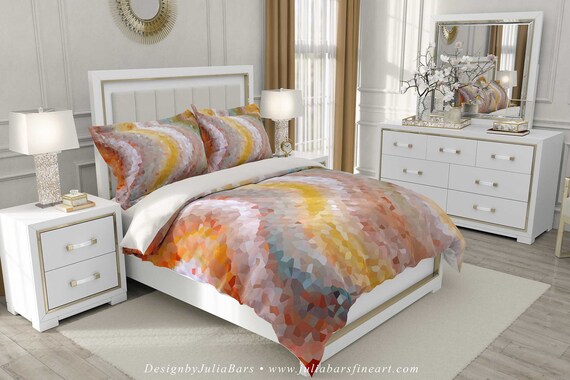Duvet Cover In Earth Tones Yellow Orange Brown Teal Gray Comforter Cover Soft Bedding Set Pillow Shams Designer Bedding King Queen Twin