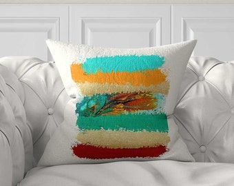 Color Block Pillow Cover, Teal, Orange, Blue, Colorful Abstract Pillow Case, Art Pillow, Unique Cushion Cover, Accent Pillow for Couch