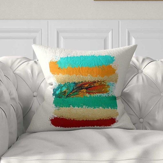 Colorful Pillow Covers Turquoise Orange Teal Red Yellow Throw Etsy
